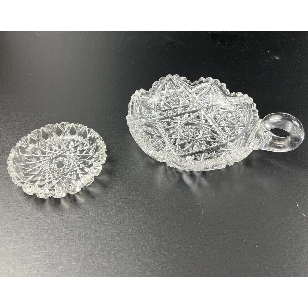 Antique Unmarked - Cut Glass - 6" Diameter Mint Dish w/Handle